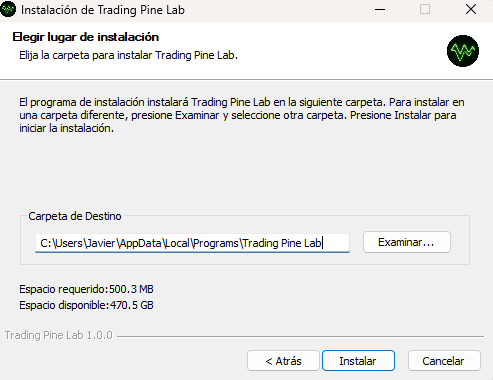 Selección de carpeta de instalación
