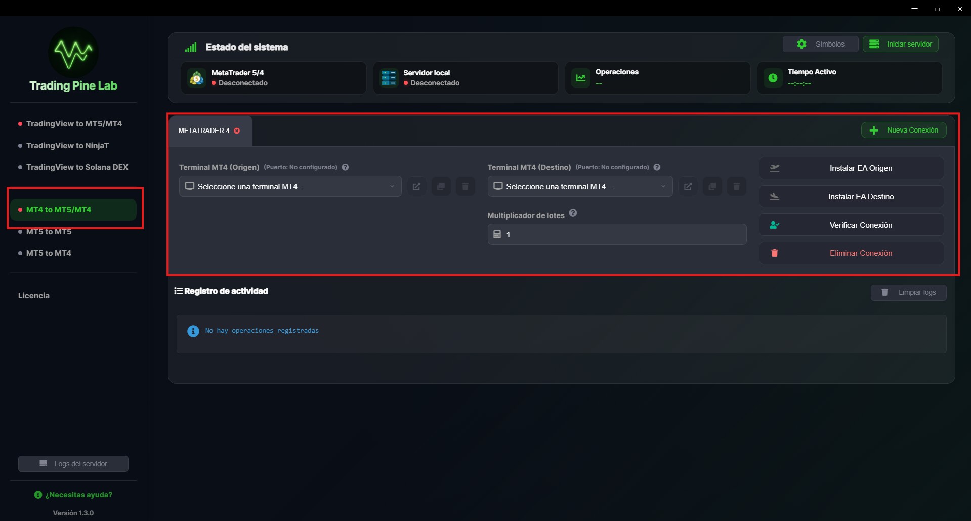 Configuración de credenciales MT5