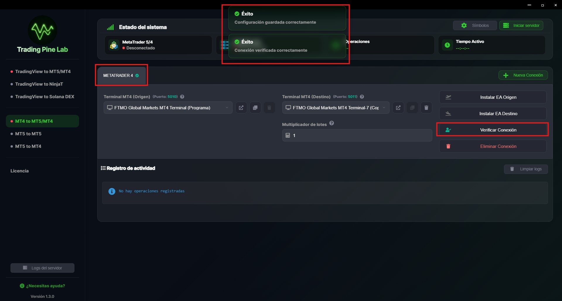 Verificación de conexión MT4