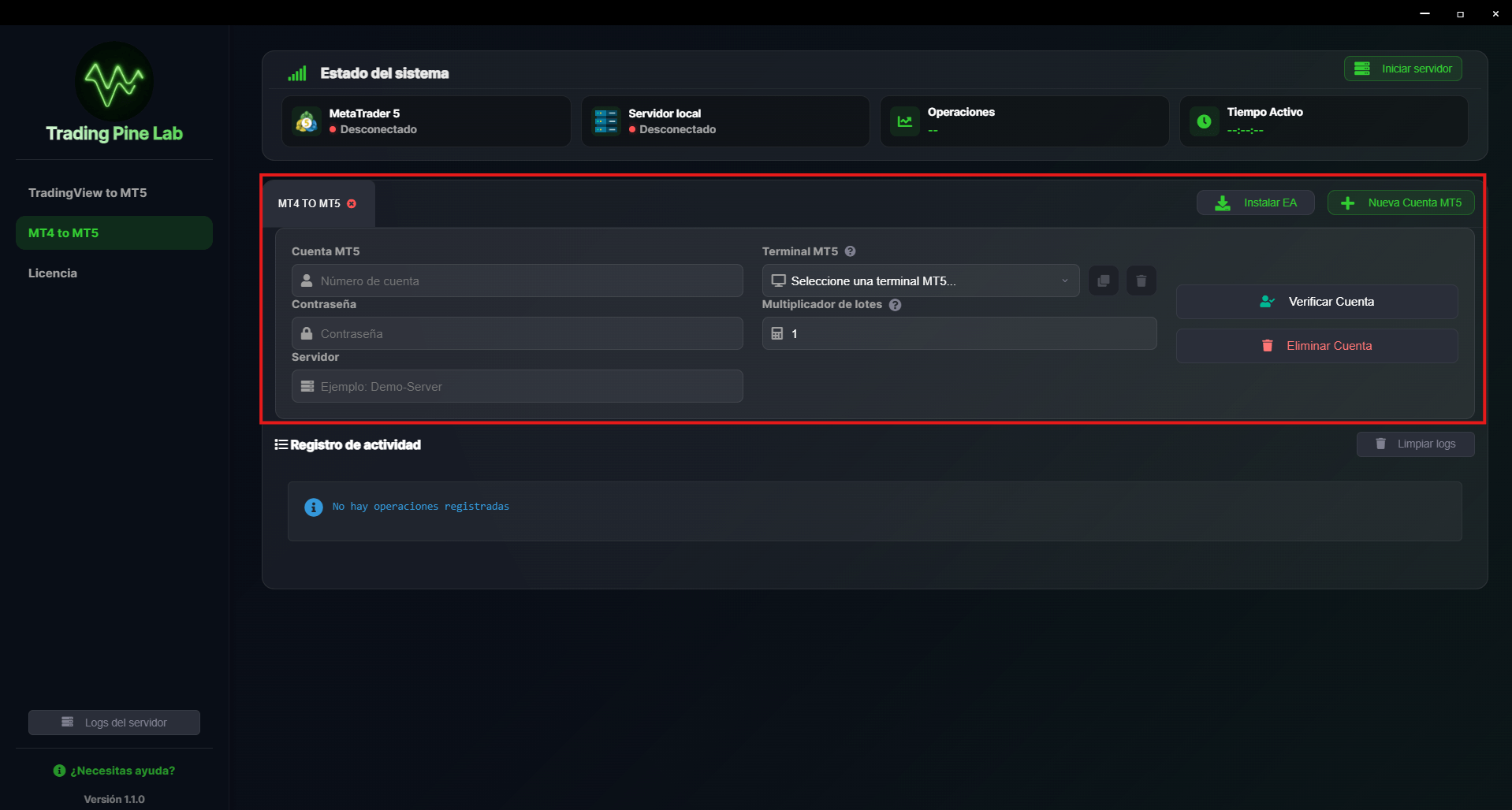 Configuración de credenciales MT5