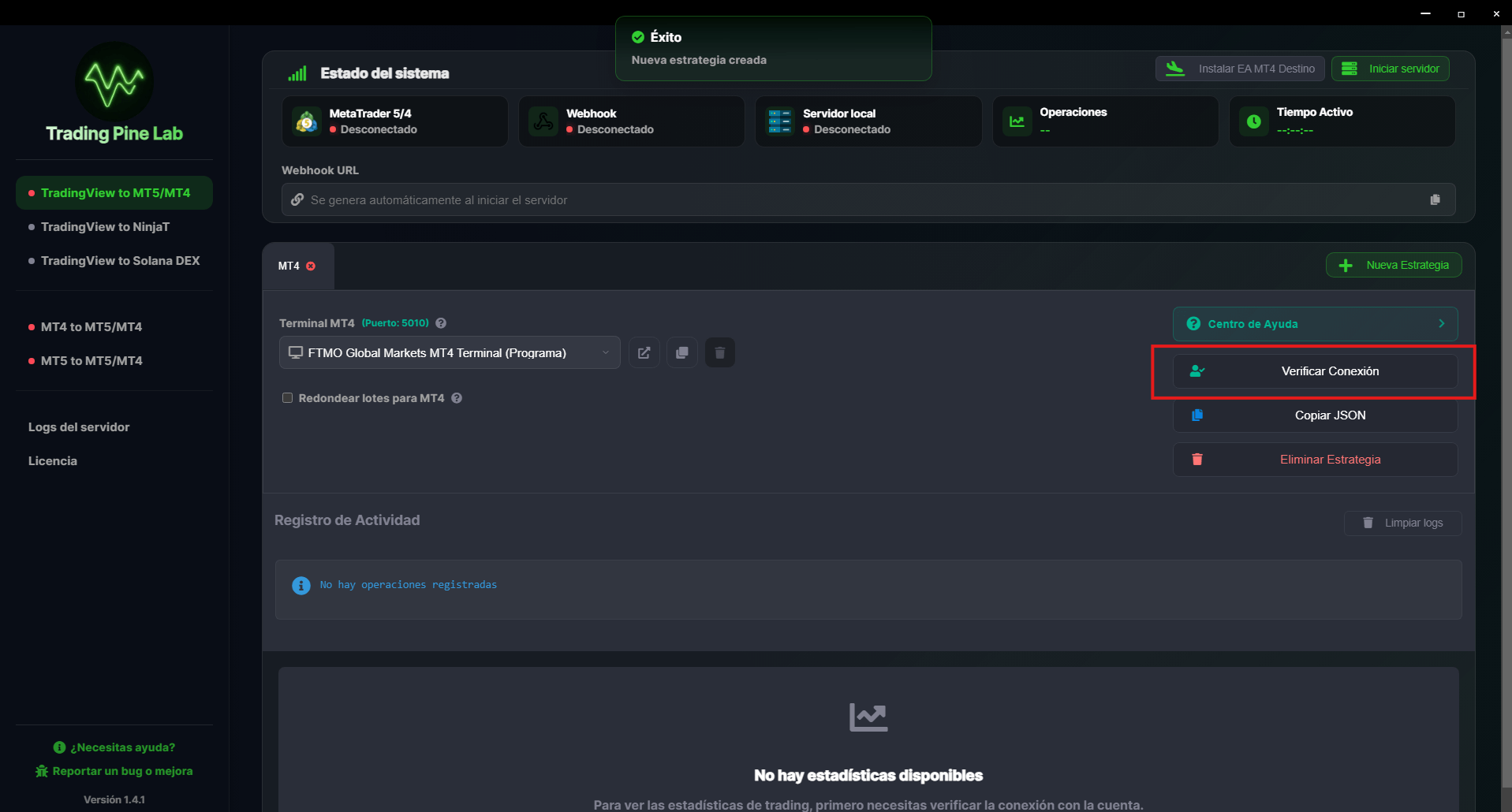 Verificación de conexión MT4