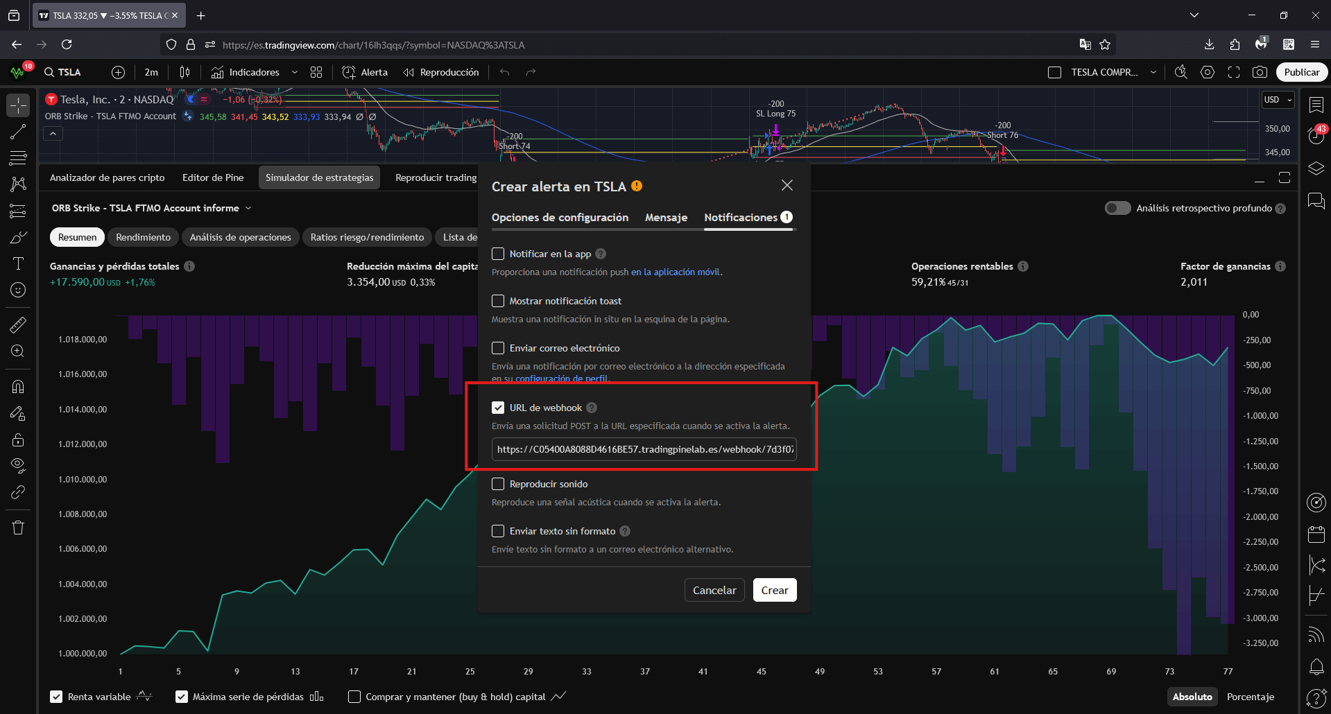 Configuración de alerta TradingView