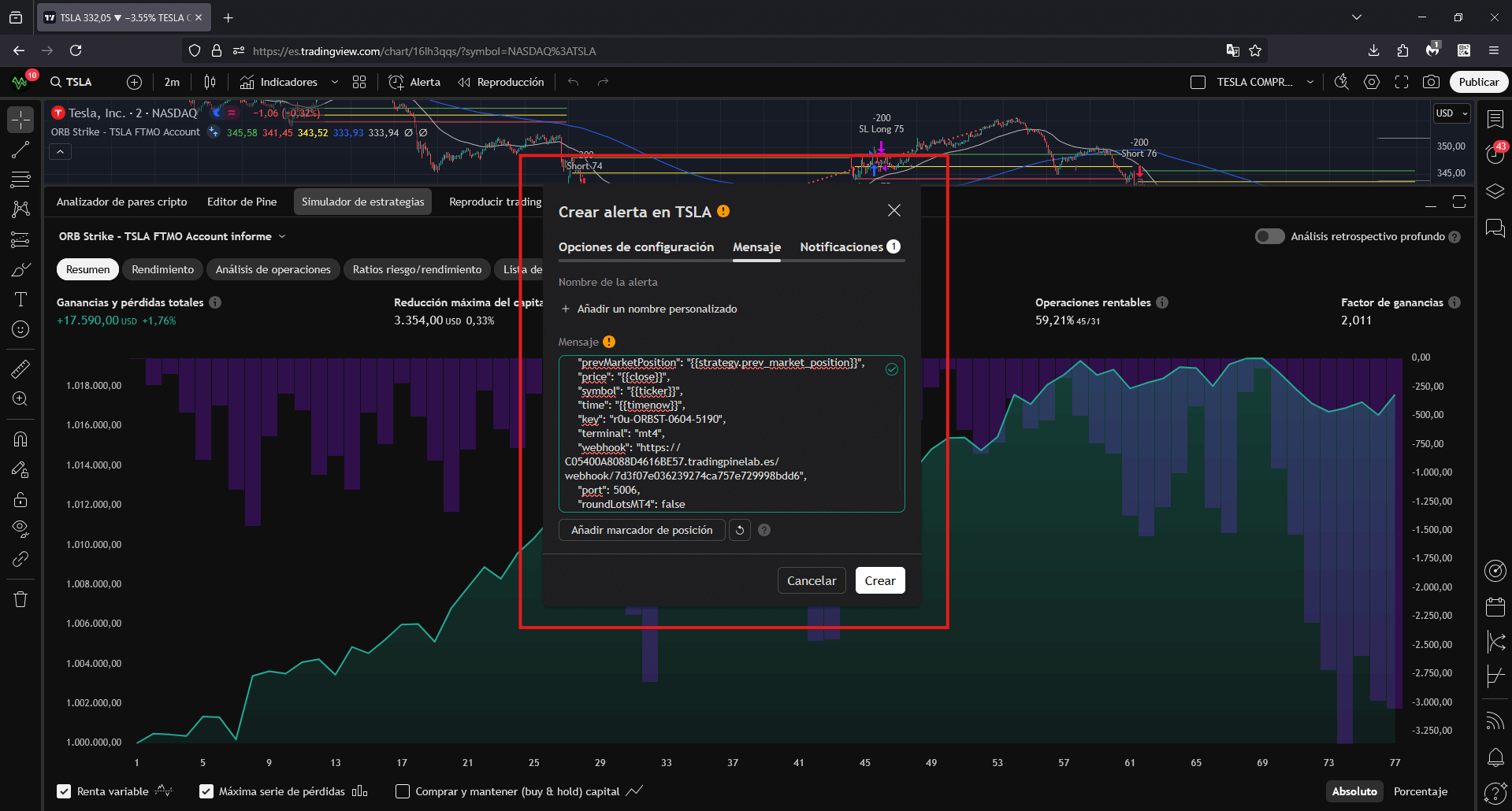 Configuración de alerta TradingView
