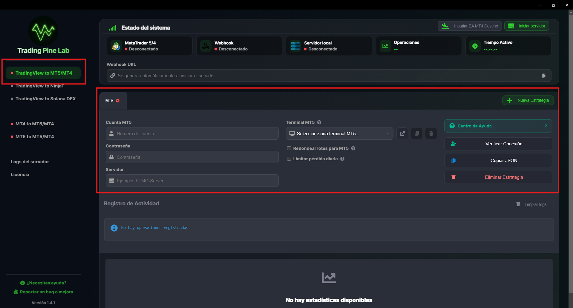 Configuración de credenciales MT5