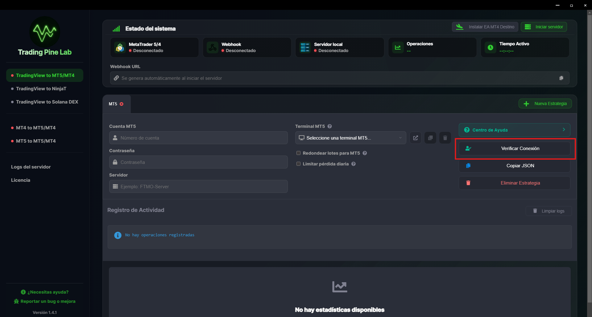Verificación de conexión MT5